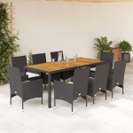 vidaXL Set mobilier grădină perne 9 piese negru poliratan/lemn acacia vidaXL Set mobilier grădină perne 9 piese negru poliratan/lemn acacia