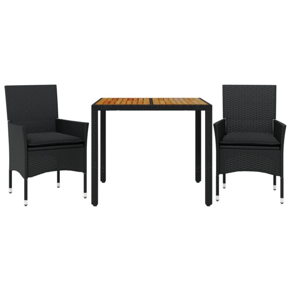 vidaXL Set mobilier grădină perne 3 piese negru poliratan/lemn acacia