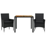 vidaXL Set mobilier grădină perne 3 piese negru poliratan/lemn acacia vidaXL Set mobilier grădină perne 3 piese negru poliratan/lemn acacia