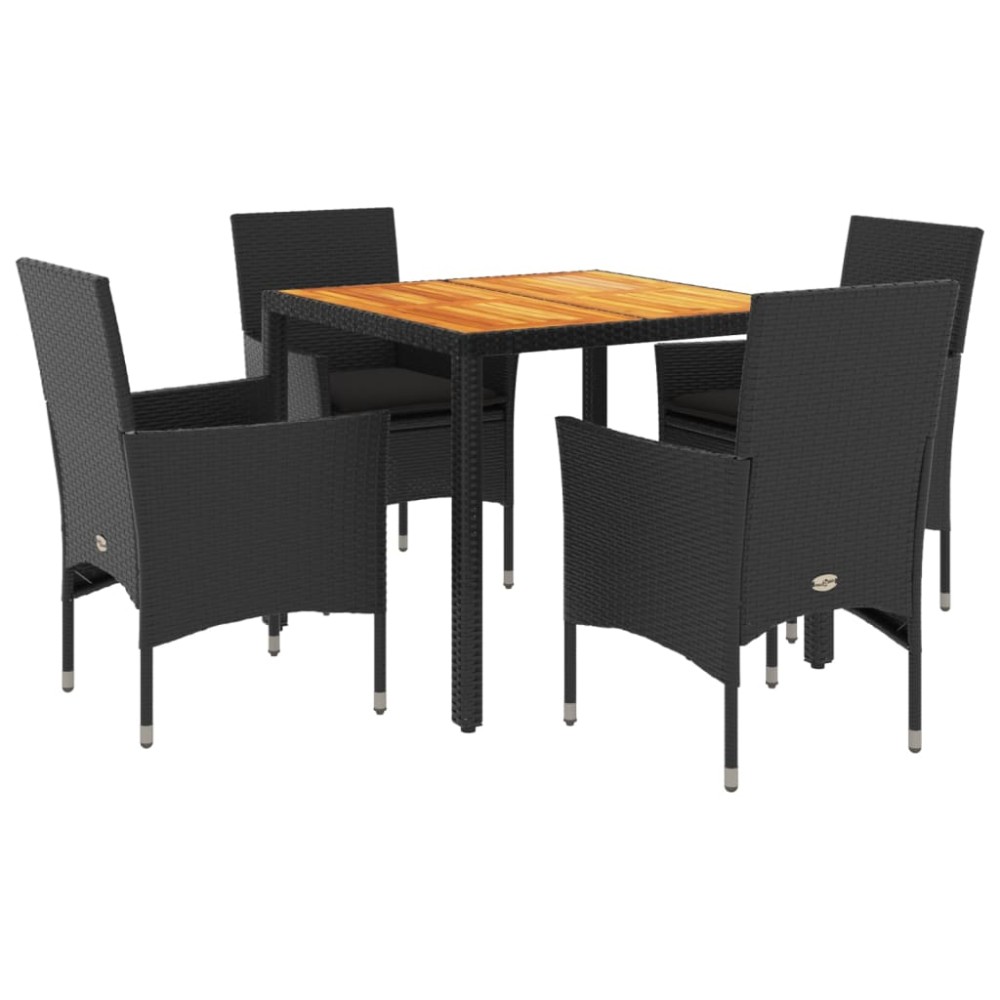 vidaXL Set mobilier grădină perne 5 piese negru poliratan/lemn acacia