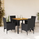 vidaXL Set mobilier grădină perne 5 piese negru poliratan/lemn acacia vidaXL Set mobilier grădină perne 5 piese negru poliratan/lemn acacia