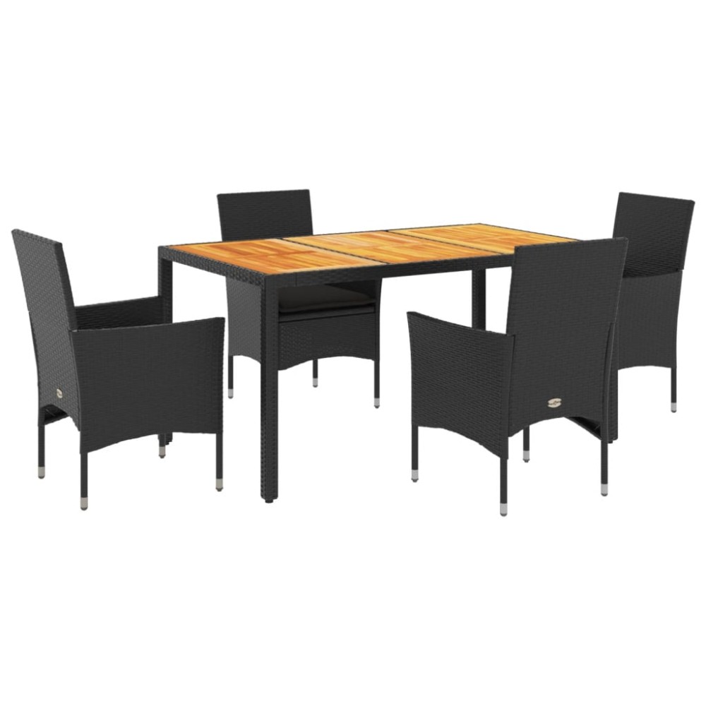vidaXL Set mobilier grădină perne 5 piese negru poliratan/lemn acacia