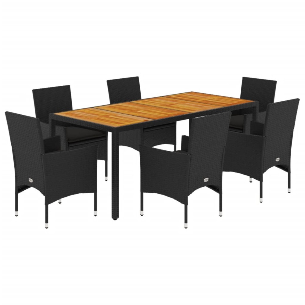 vidaXL Set mobilier grădină perne 7 piese negru poliratan/lemn acacia