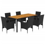 vidaXL Set mobilier grădină perne 7 piese negru poliratan/lemn acacia vidaXL Set mobilier grădină perne 7 piese negru poliratan/lemn acacia
