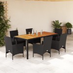 vidaXL Set mobilier grădină perne 7 piese negru poliratan/lemn acacia vidaXL Set mobilier grădină perne 7 piese negru poliratan/lemn acacia