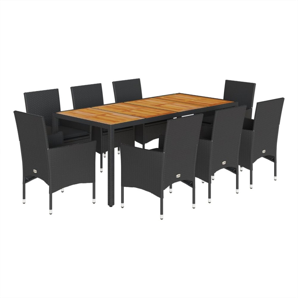 vidaXL Set mobilier grădină perne 9 piese negru poliratan/lemn acacia