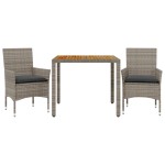 vidaXL Set mobilier grădină cu perne 3 piese gri poliratan/lemn acacia