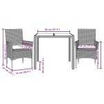 vidaXL Set mobilier grădină cu perne 3 piese gri poliratan/lemn acacia