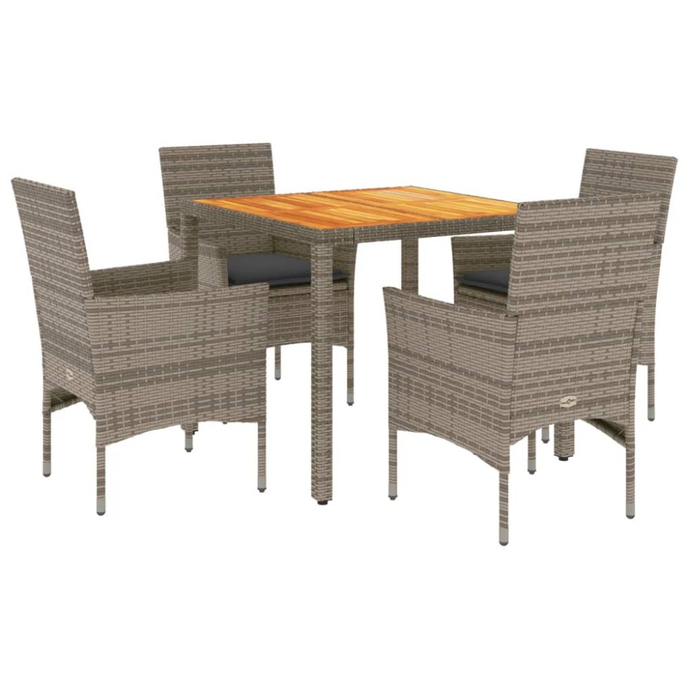vidaXL Set mobilier grădină cu perne 5 piese gri poliratan/lemn acacia