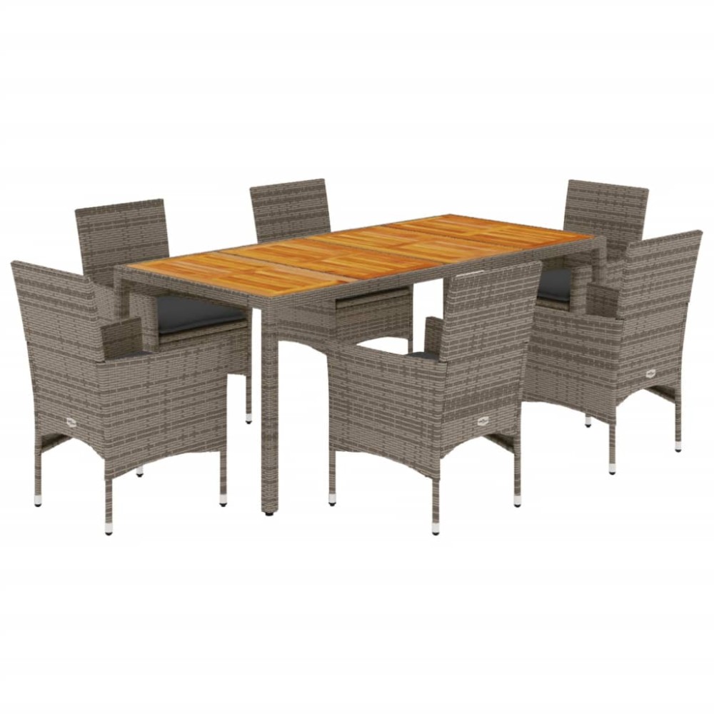 vidaXL Set mobilier grădină cu perne 7 piese gri poliratan/lemn acacia