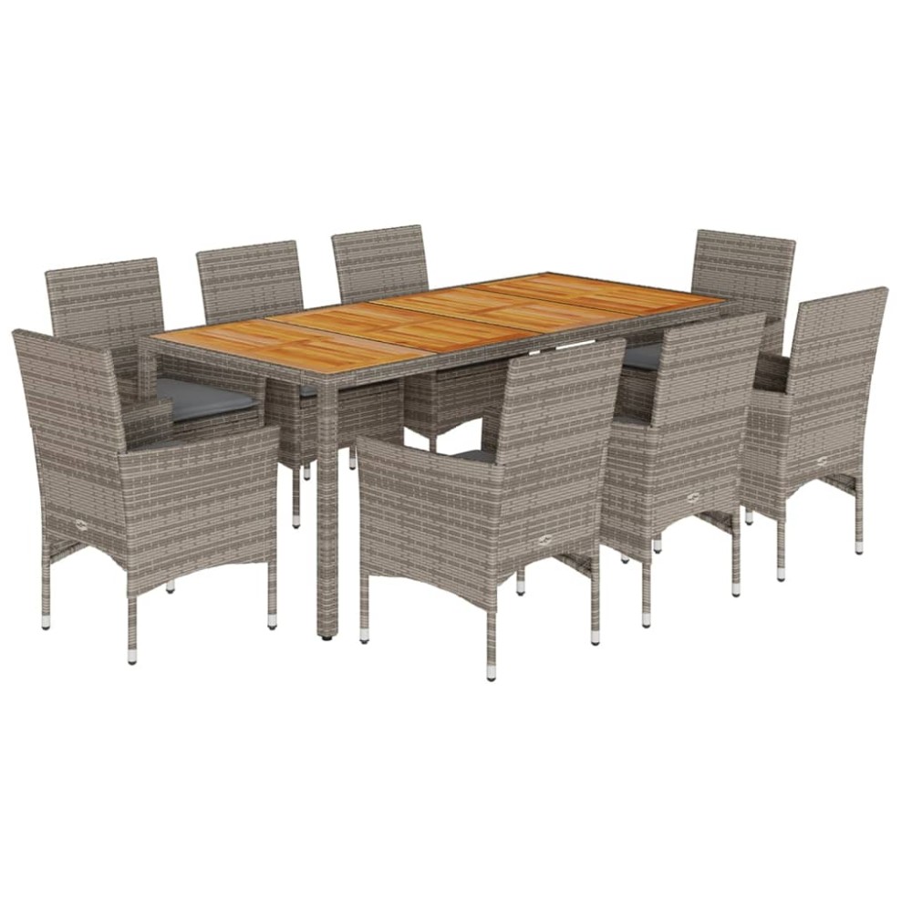 vidaXL Set mobilier grădină cu perne 9 piese gri poliratan/lemn acacia