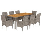 vidaXL Set mobilier grădină cu perne 9 piese gri poliratan/lemn acacia