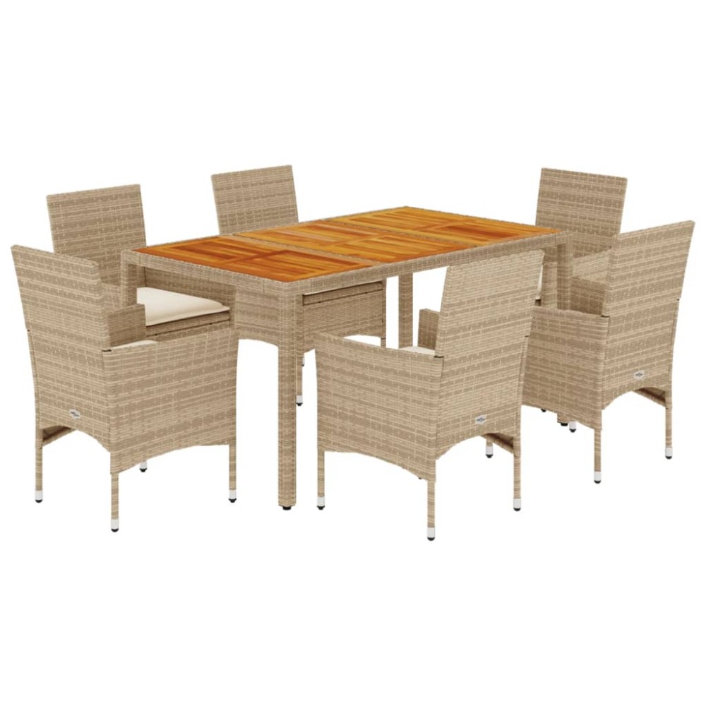vidaXL Set mobilier grădină cu perne 7 piese bej poliratan/lemn acacia