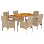 vidaXL Set mobilier grădină cu perne 7 piese bej poliratan/lemn acacia