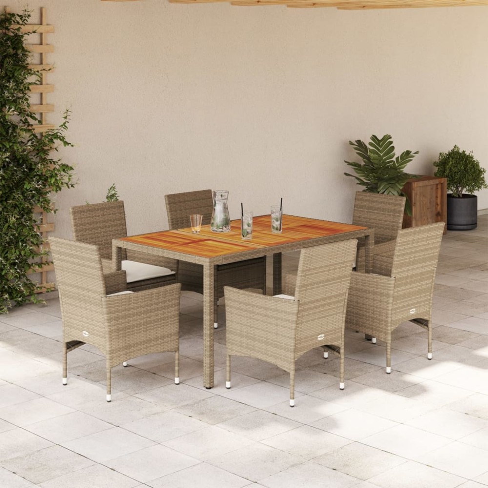 vidaXL Set mobilier grădină cu perne 7 piese bej poliratan/lemn acacia