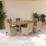 vidaXL Set mobilier grădină cu perne 7 piese bej poliratan/lemn acacia