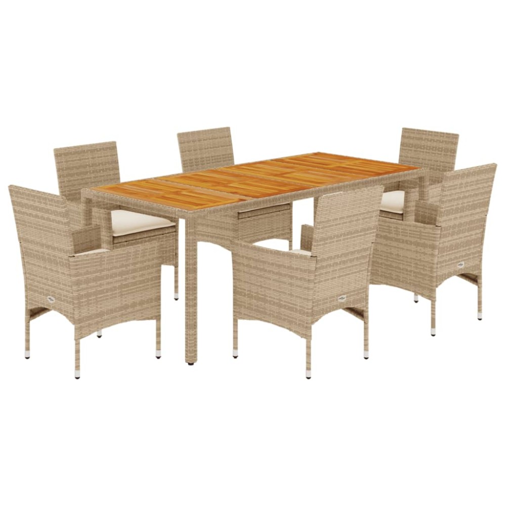 vidaXL Set mobilier grădină cu perne 7 piese bej poliratan/lemn acacia