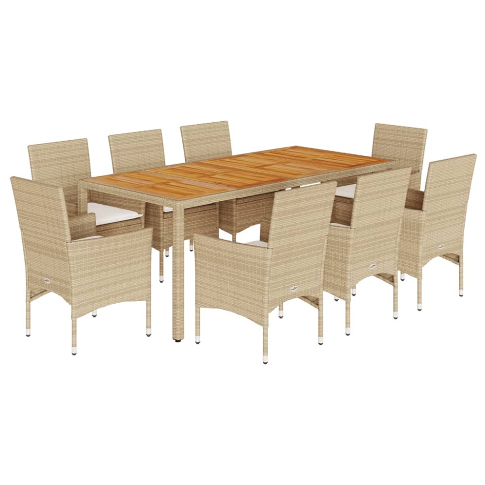 vidaXL Set mobilier grădină cu perne 9 piese bej poliratan/lemn acacia
