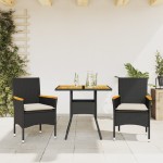 vidaXL Set mobilier grădină perne 3 piese negru poliratan/lemn acacia vidaXL Set mobilier grădină perne 3 piese negru poliratan/lemn acacia