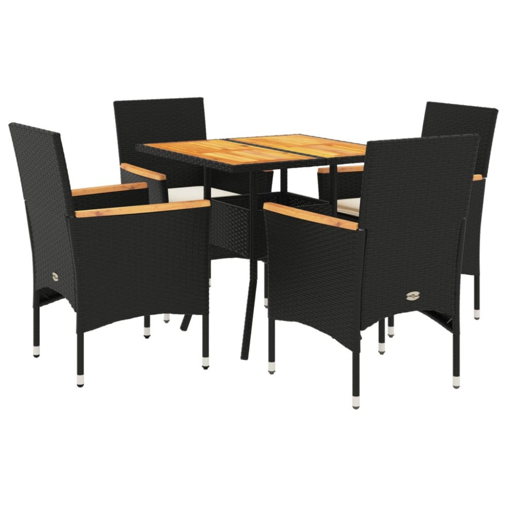 vidaXL Set mobilier grădină perne 5 piese negru poliratan/lemn acacia