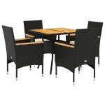 vidaXL Set mobilier grădină perne 5 piese negru poliratan/lemn acacia vidaXL Set mobilier grădină perne 5 piese negru poliratan/lemn acacia