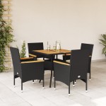 vidaXL Set mobilier grădină perne 5 piese negru poliratan/lemn acacia vidaXL Set mobilier grădină perne 5 piese negru poliratan/lemn acacia
