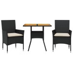 vidaXL Set mobilier grădină perne 3 piese negru poliratan/lemn acacia vidaXL Set mobilier grădină perne 3 piese negru poliratan/lemn acacia