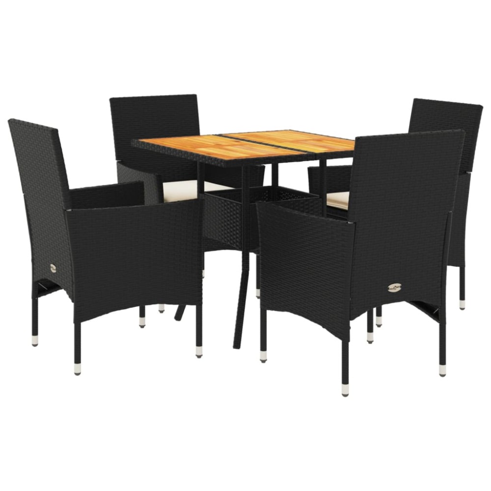 vidaXL Set mobilier grădină perne 5 piese negru poliratan/lemn acacia