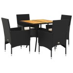 vidaXL Set mobilier grădină perne 5 piese negru poliratan/lemn acacia vidaXL Set mobilier grădină perne 5 piese negru poliratan/lemn acacia