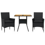 vidaXL Set mobilier grădină perne 3 piese negru poliratan/lemn acacia vidaXL Set mobilier grădină perne 3 piese negru poliratan/lemn acacia