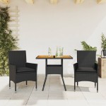 vidaXL Set mobilier grădină perne 3 piese negru poliratan/lemn acacia vidaXL Set mobilier grădină perne 3 piese negru poliratan/lemn acacia
