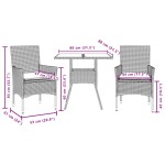 vidaXL Set mobilier grădină perne 3 piese negru poliratan/lemn acacia vidaXL Set mobilier grădină perne 3 piese negru poliratan/lemn acacia