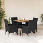 vidaXL Set mobilier grădină perne 5 piese negru poliratan/lemn acacia vidaXL Set mobilier grădină perne 5 piese negru poliratan/lemn acacia