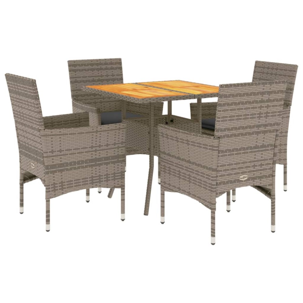 vidaXL Set mobilier grădină cu perne 5 piese gri poliratan/lemn acacia