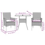 vidaXL Set mobilier grădină cu perne 3 piese bej poliratan/lemn acacia