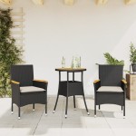 vidaXL Set mobilier grădină perne 3 piese negru poliratan/lemn acacia vidaXL Set mobilier grădină perne 3 piese negru poliratan/lemn acacia