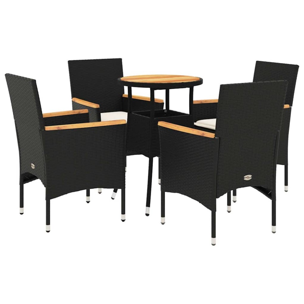 vidaXL Set mobilier grădină perne 5 piese negru poliratan/lemn acacia