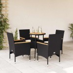 vidaXL Set mobilier grădină perne 5 piese negru poliratan/lemn acacia vidaXL Set mobilier grădină perne 5 piese negru poliratan/lemn acacia