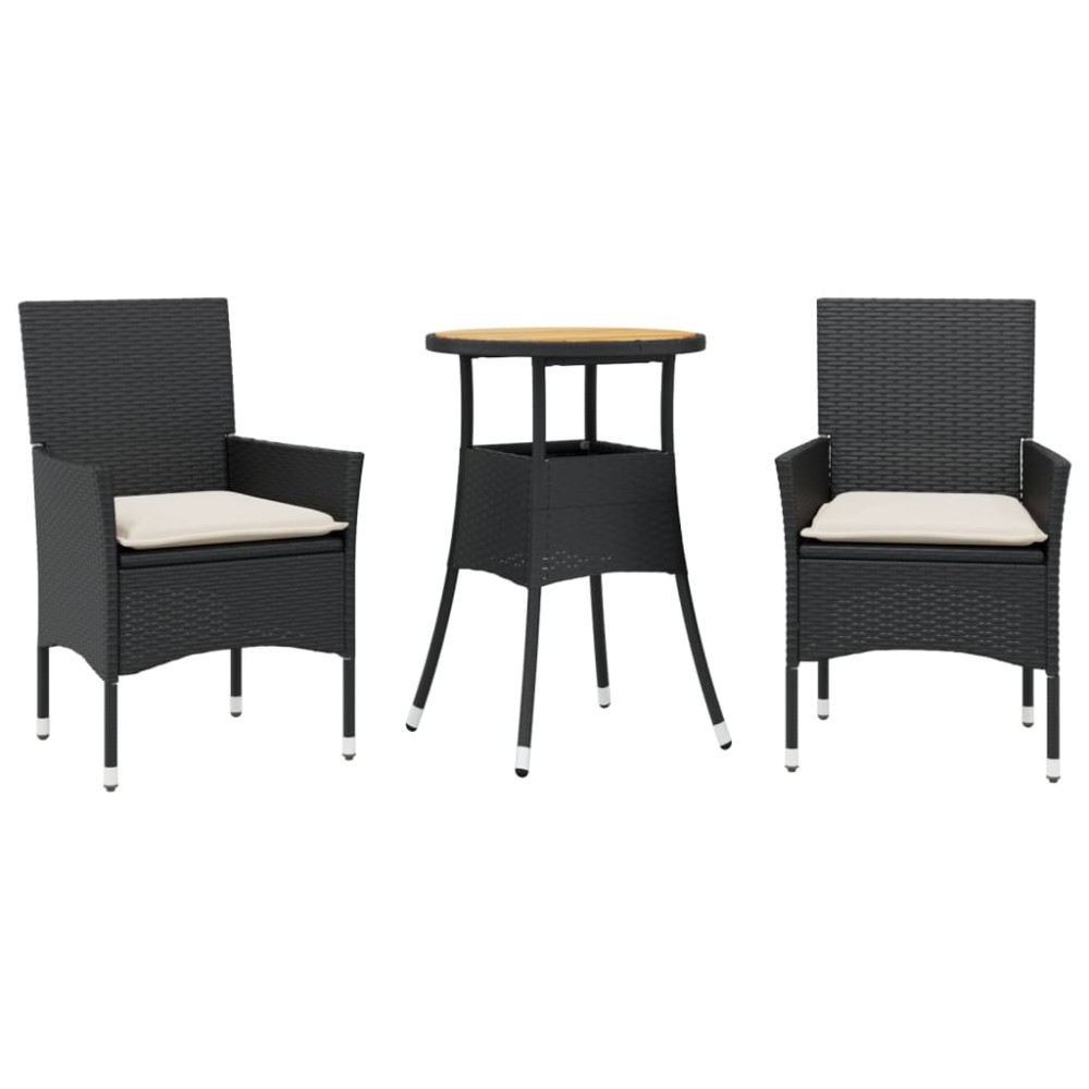 vidaXL Set mobilier grădină perne 3 piese negru poliratan/lemn acacia