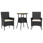vidaXL Set mobilier grădină perne 3 piese negru poliratan/lemn acacia vidaXL Set mobilier grădină perne 3 piese negru poliratan/lemn acacia