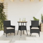 vidaXL Set mobilier grădină perne 3 piese negru poliratan/lemn acacia vidaXL Set mobilier grădină perne 3 piese negru poliratan/lemn acacia