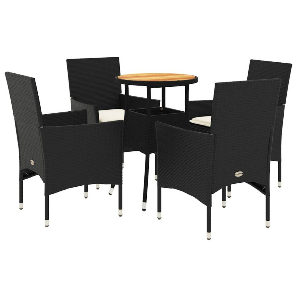 vidaXL Set mobilier grădină perne 5 piese negru poliratan/lemn acacia