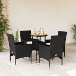 vidaXL Set mobilier grădină perne 5 piese negru poliratan/lemn acacia vidaXL Set mobilier grădină perne 5 piese negru poliratan/lemn acacia
