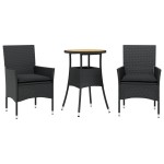 vidaXL Set mobilier grădină perne 3 piese negru poliratan/lemn acacia vidaXL Set mobilier grădină perne 3 piese negru poliratan/lemn acacia