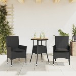 vidaXL Set mobilier grădină perne 3 piese negru poliratan/lemn acacia vidaXL Set mobilier grădină perne 3 piese negru poliratan/lemn acacia
