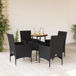 vidaXL Set mobilier grădină perne 5 piese negru poliratan/lemn acacia vidaXL Set mobilier grădină perne 5 piese negru poliratan/lemn acacia