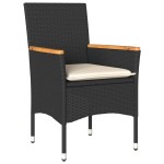 vidaXL Set bistro cu perne, 3 piese, negru, poliratan și sticlă
