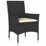 vidaXL Set bistro cu perne, 3 piese, negru, poliratan și sticlă
