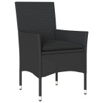 vidaXL Set bistro cu perne, 3 piese, negru, poliratan și sticlă vidaXL Set bistro cu perne, 3 piese, negru, poliratan și sticlă