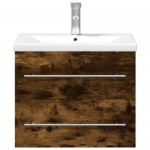 vidaXL Dulap pentru chiuvetă de baie lavoar încorporat, stejar fumuriu